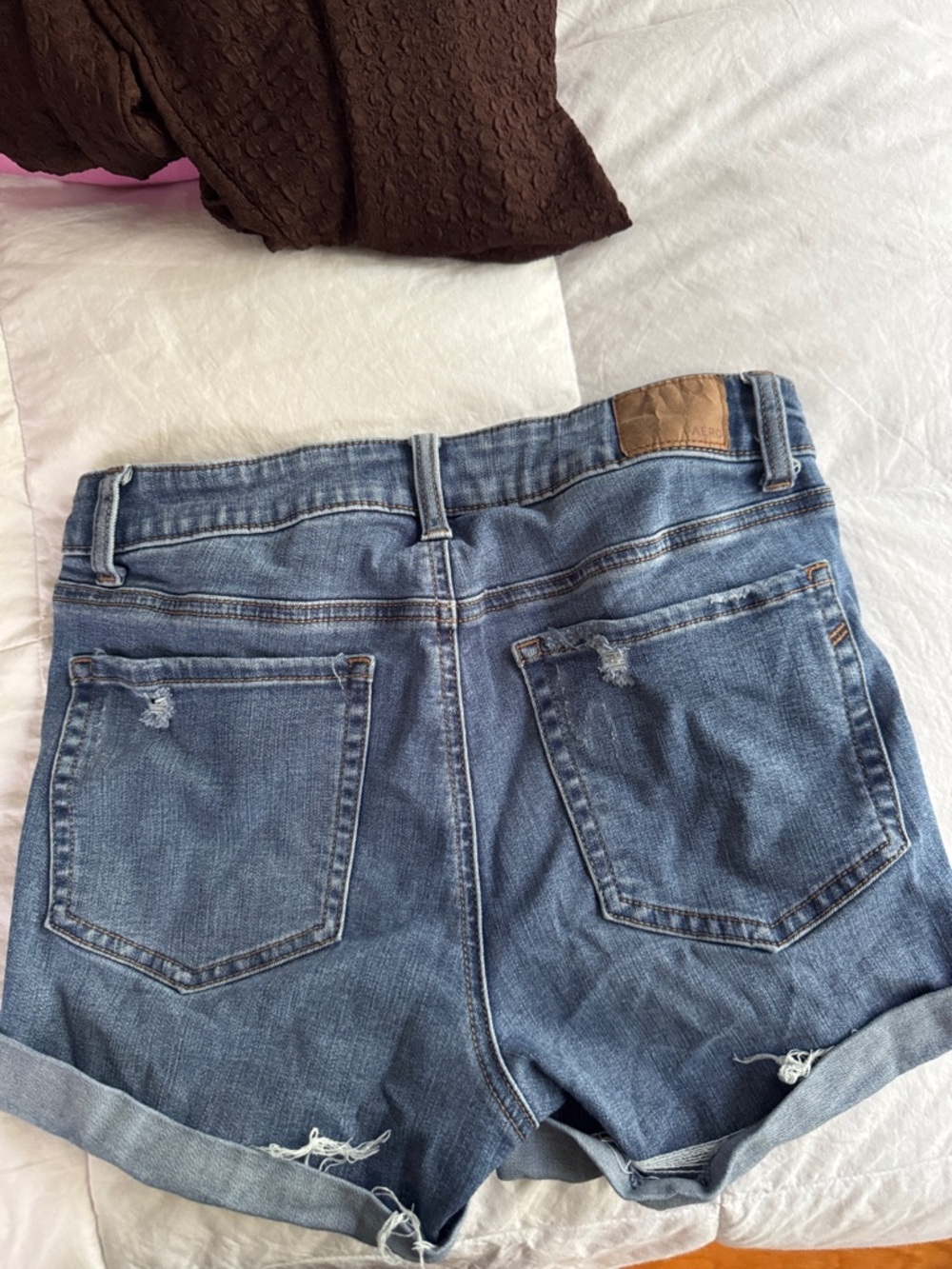 Distressed Rolled-Cuff Denim Shorts - Blue - Picture 2 of 2